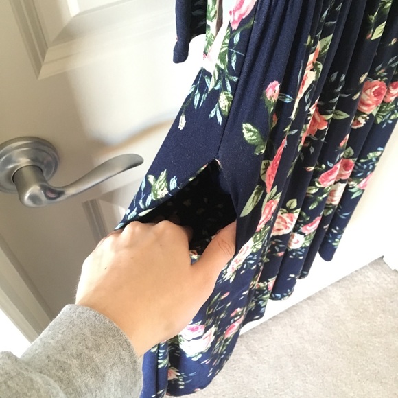 Modest Navy Floral Dress by Reborn J - Picture 2 of 2